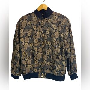 Seidensticker Vintage Floral Bomber Jacket Black Gold | Women’s 10/12 (EU 42)